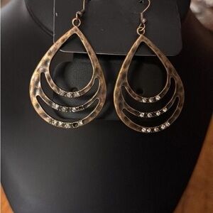 paparazzi Antique copper Teardrop Earrings with Clear Crystals